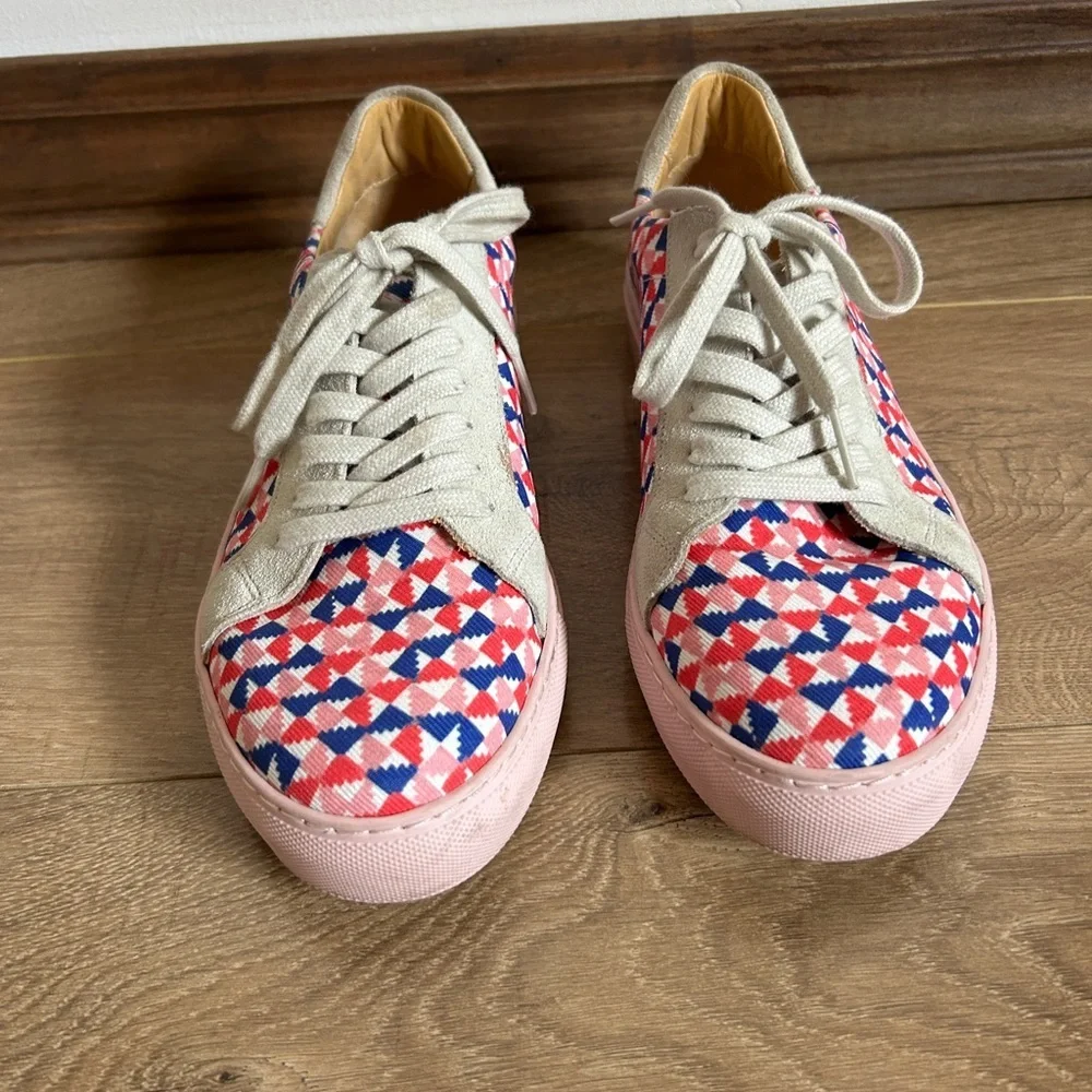 Penelope Chilvers Sneakers pink, blue, and white geometric pattern